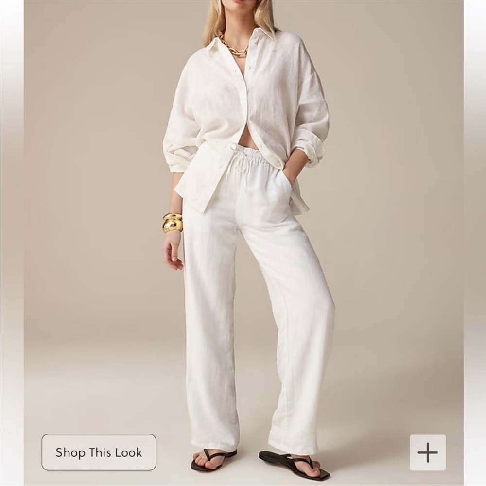 J. Crew Women's Linen Wide-Leg Pants in White